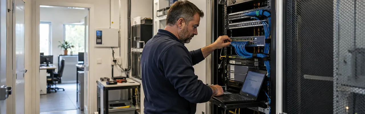 Technicien assurant la maintenance d’une infrastructure réseau